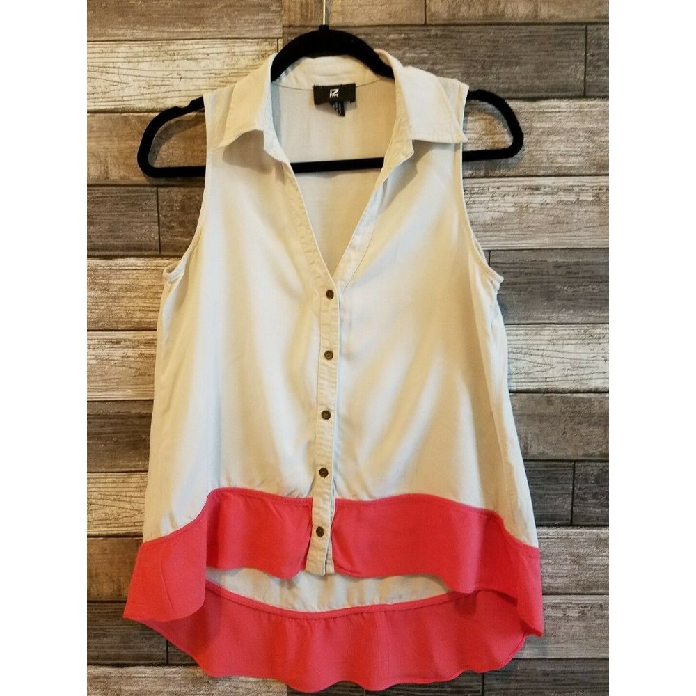 Iz byer Womens medium M tunic sleeveless button down bi-color